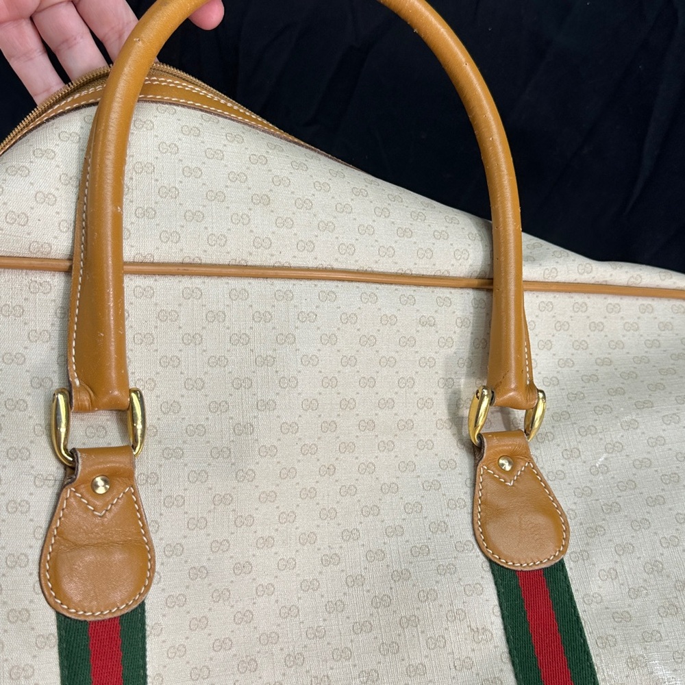 Vtg Gucci Travel Duffel GG Monogram Signature Red & Green Web Stripes Bag - Picture 17 of 17